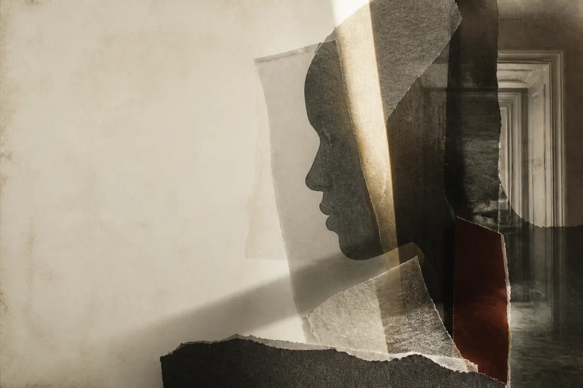 Abstract paper profile crossing layers of shadow and light